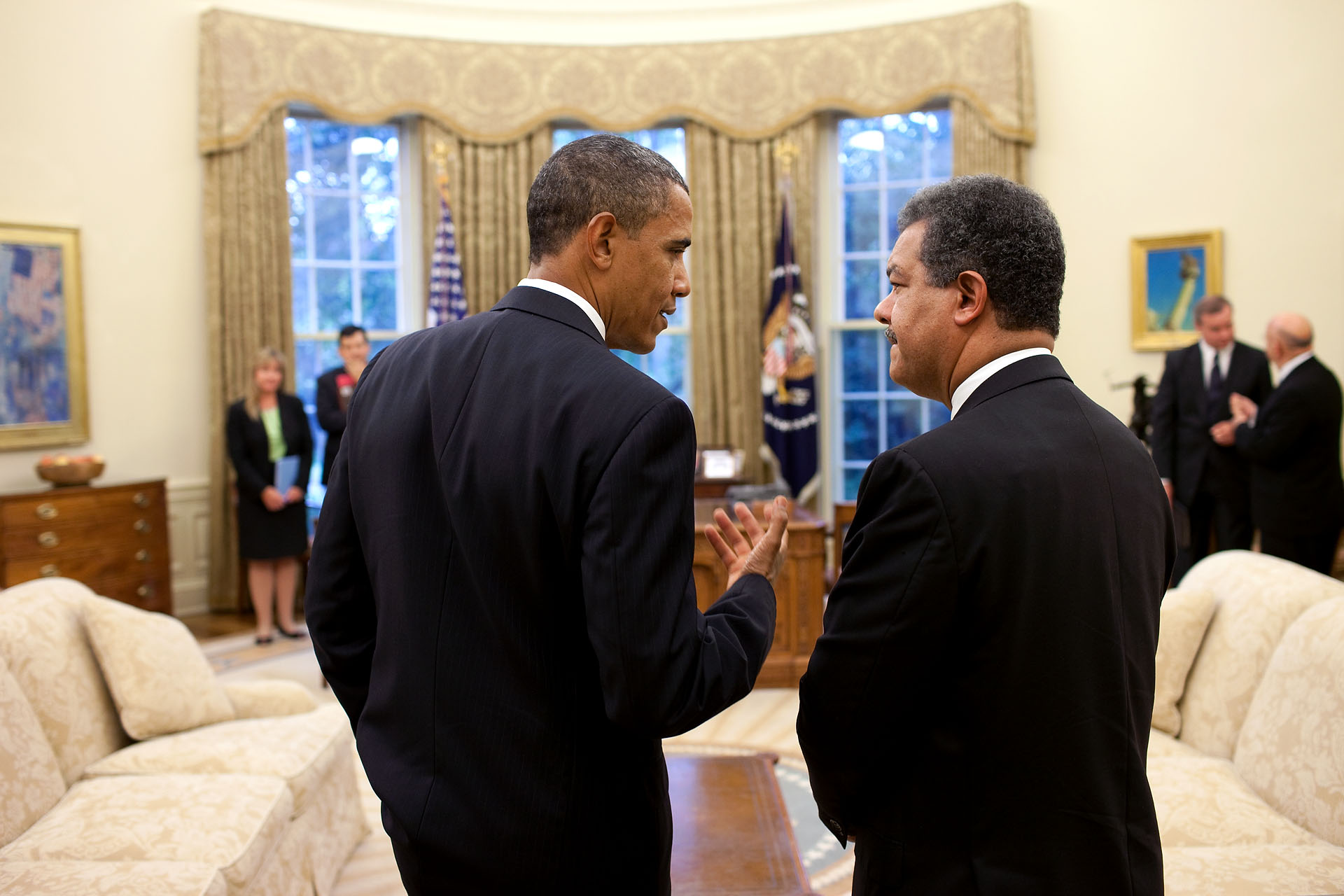 President Barack Obama Talks with President Leonel Fernandez of the Dominican Republic Following Their Meeting in the Oval Office