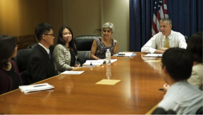 Secretary Duncan meets with DREAM Riders, a group of AAPI youth who have been granted deferred action through the Deferred Action for Childhood Arrivals (DACA) program, July 29, 2013. 