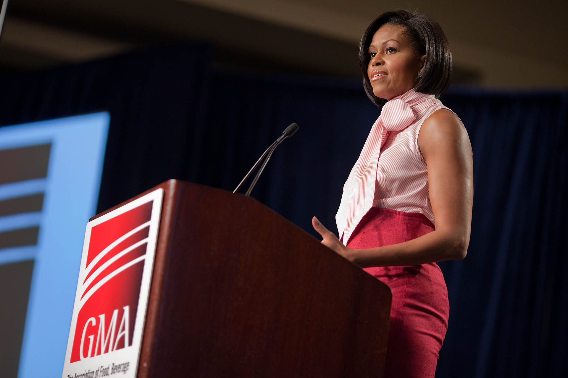 The First Lady speaks to the Grocery Manufacturers Association Conference