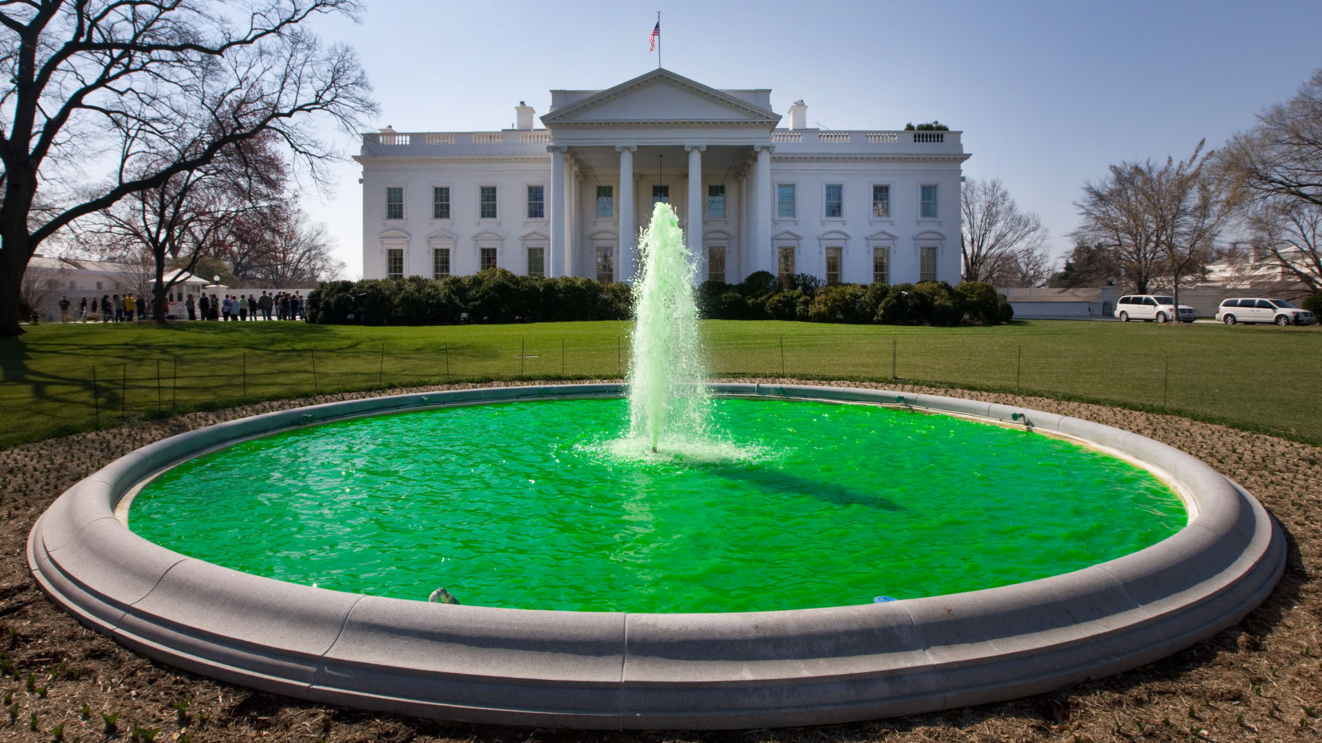 The Water in the Fountain on the North Lawn of the White House is Dyed Green in Honor of St. Patrick's Day