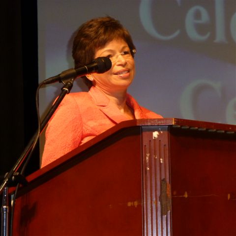 Valerie Jarrett speaks at a naturalization ceremony, July 30, 2013