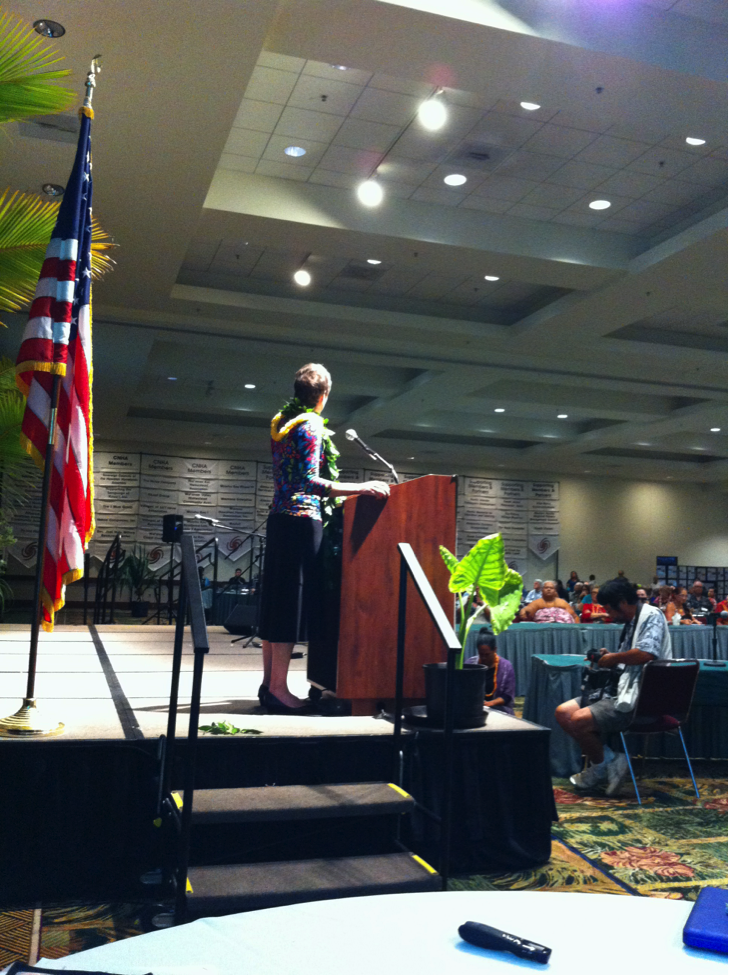 Secretary of the Interior Sally Jewell delivers the keynote address at the 12th annual Council for Native Hawaiian Advancement Convention in Honolulu, HI, Sept. 4, 2013. 