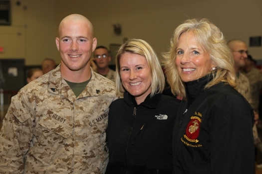Jill Biden with Marines at Camp Lejeune