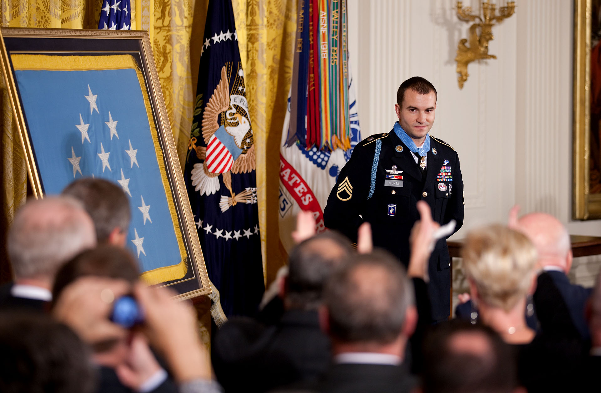 Staff Sergeant Salvatore Giunta is Recognized by the Audience after Receiving the Medal of Honor 