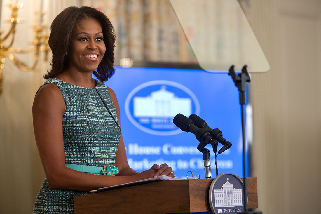 First Lady Michelle Obama delivers remarks during a 