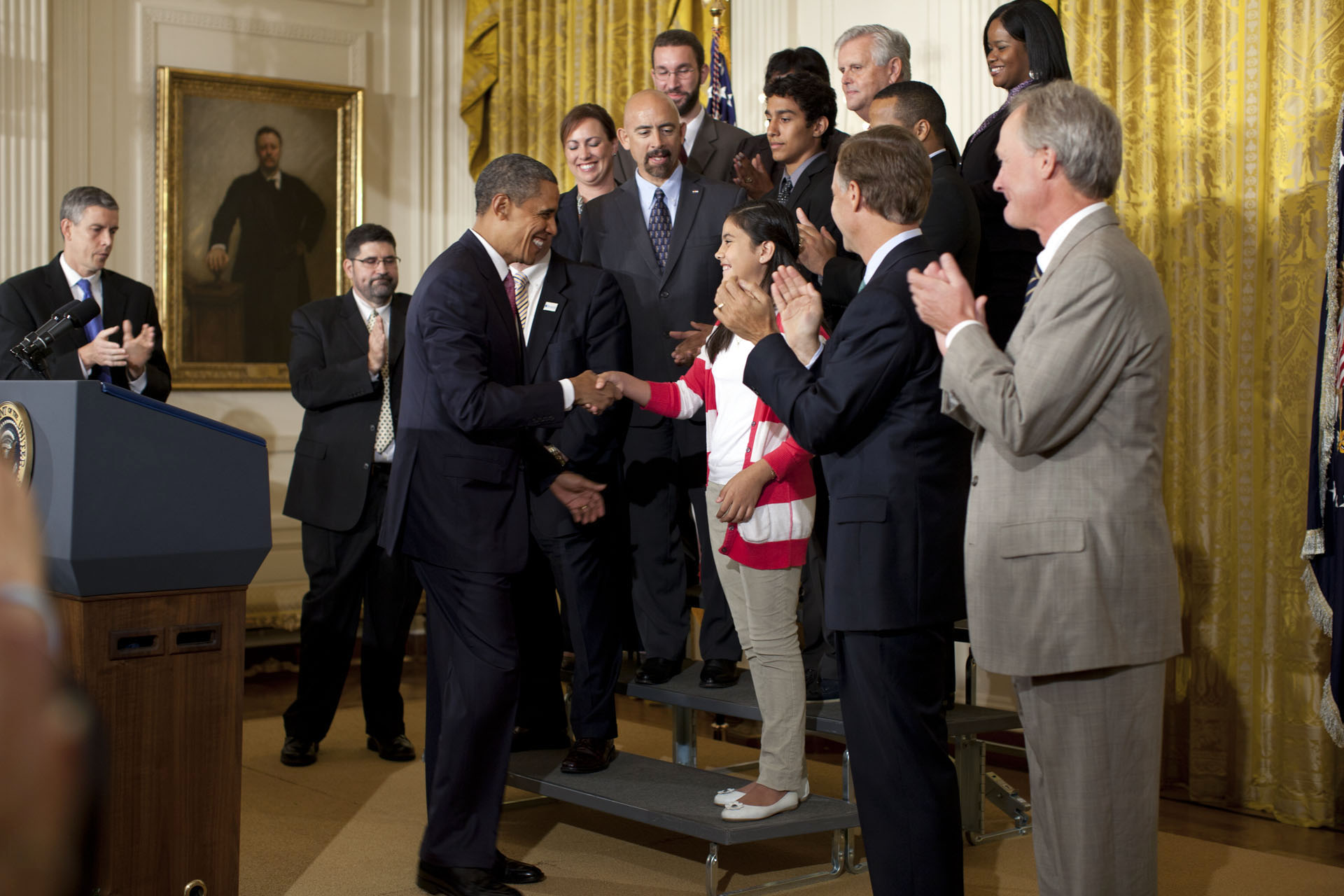 The President Greets Keiry Herrera, a sixth grade student at Graham Road Elementary School