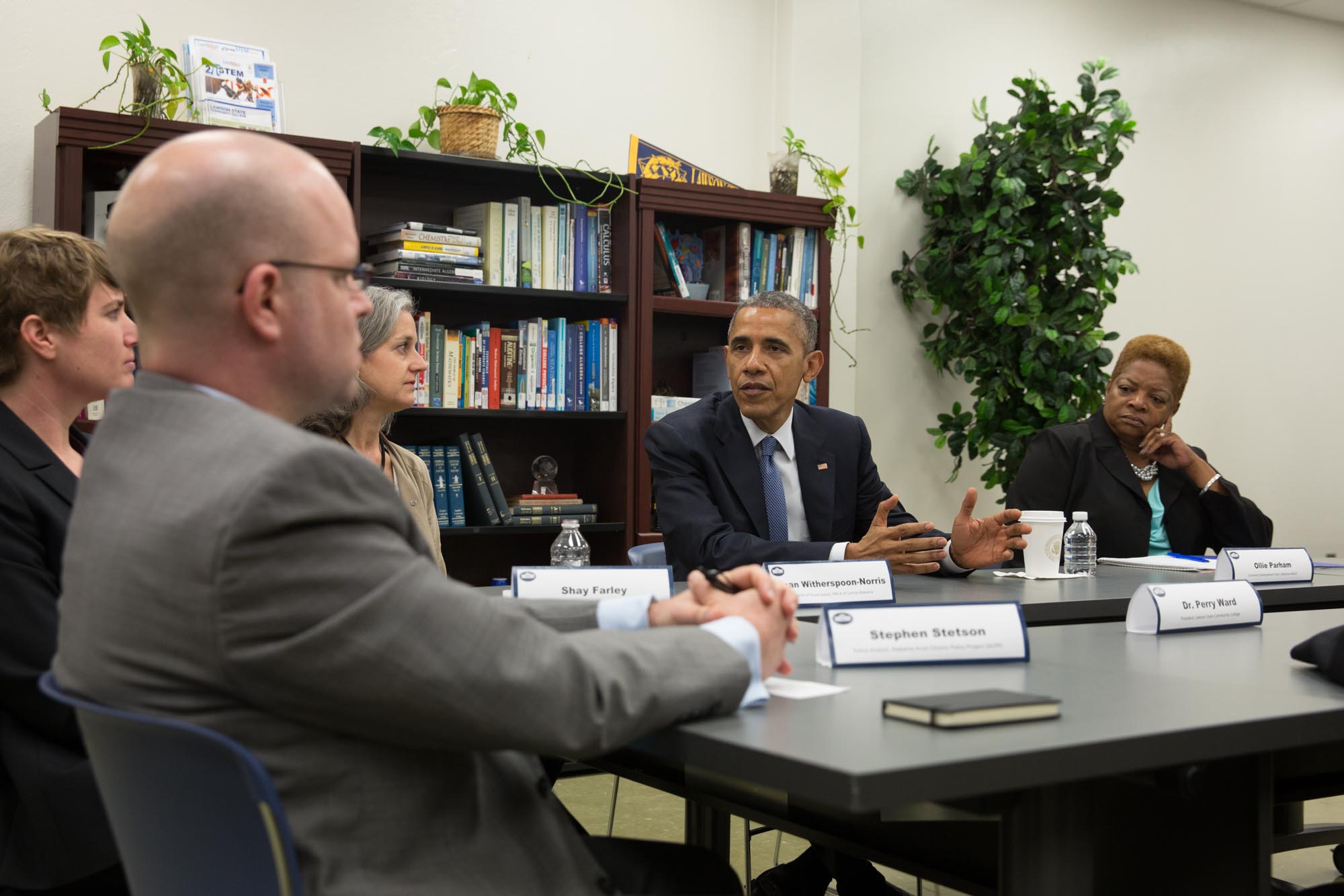 President Obama participates in a roundtable at Lawson State