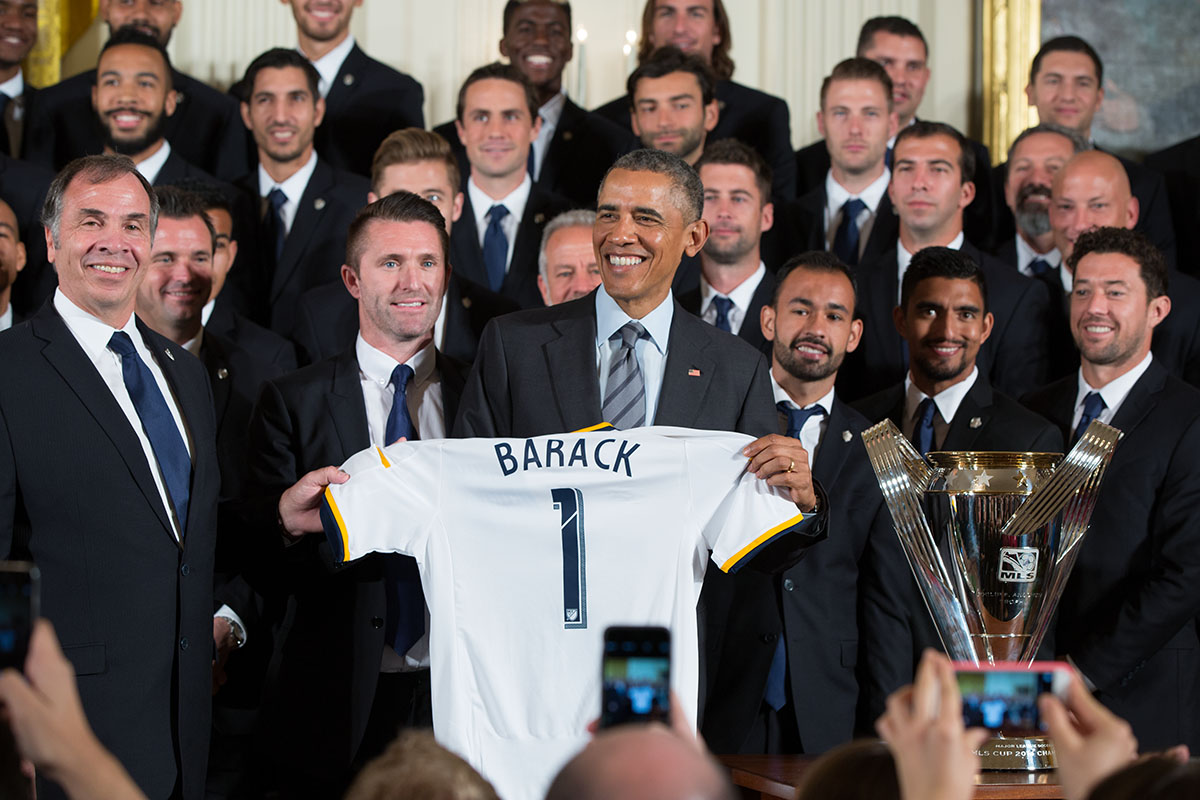 President Obama Presented With L.A. Galaxy Team Jersey