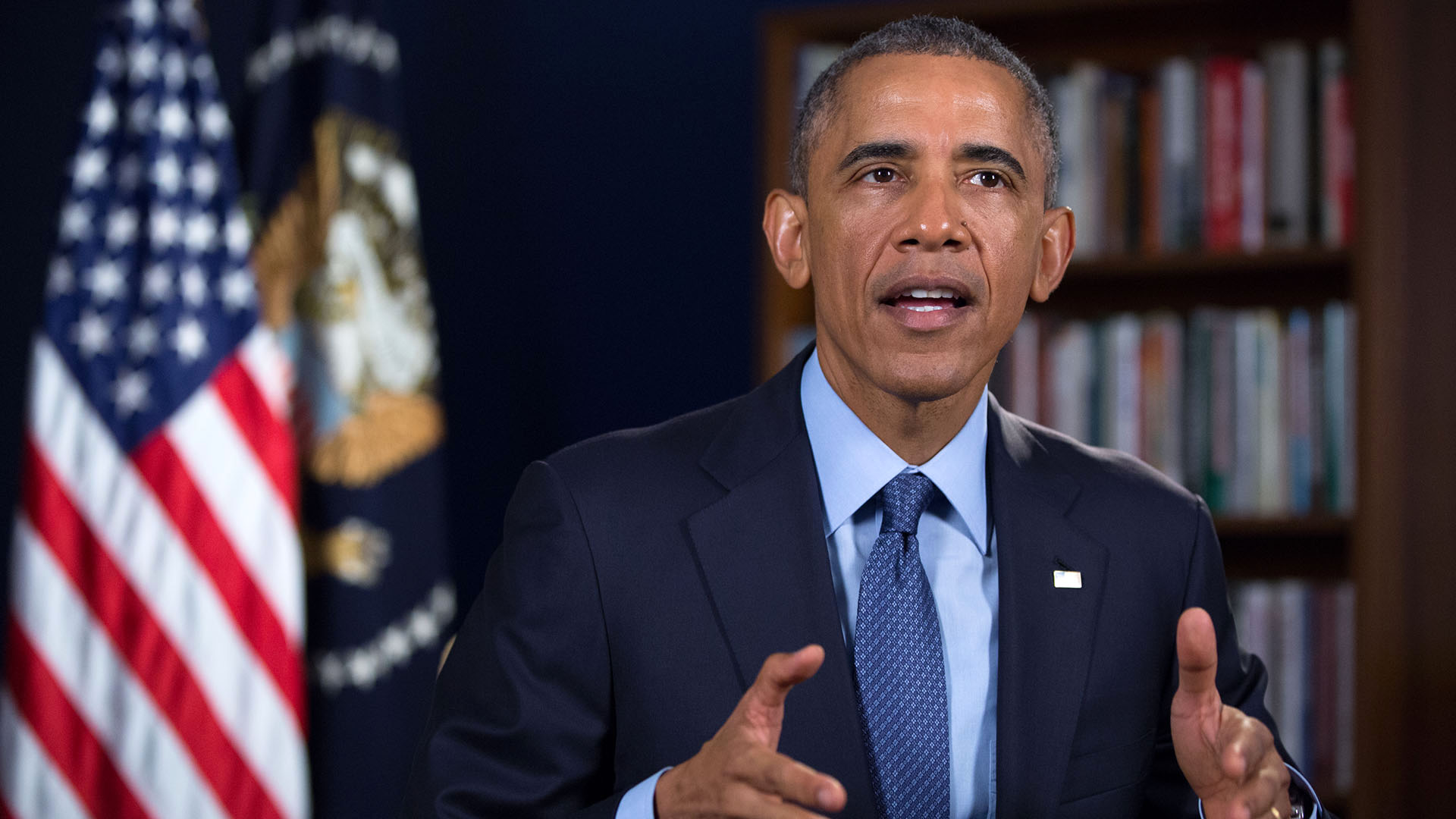 President Obama tapes the Weekly Address at the University of Kansas, Jan. 22, 2015