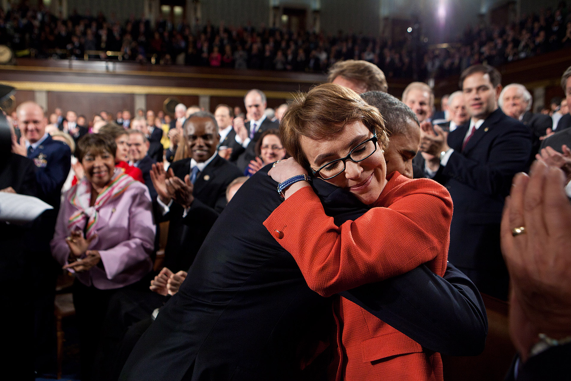 President Barack Obama Hugs Rep. Gabrielle Giffords