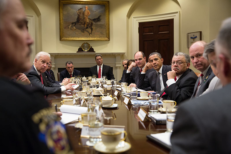 President Barack Obama and Vice President Joe Biden meet with law enforcement officials
