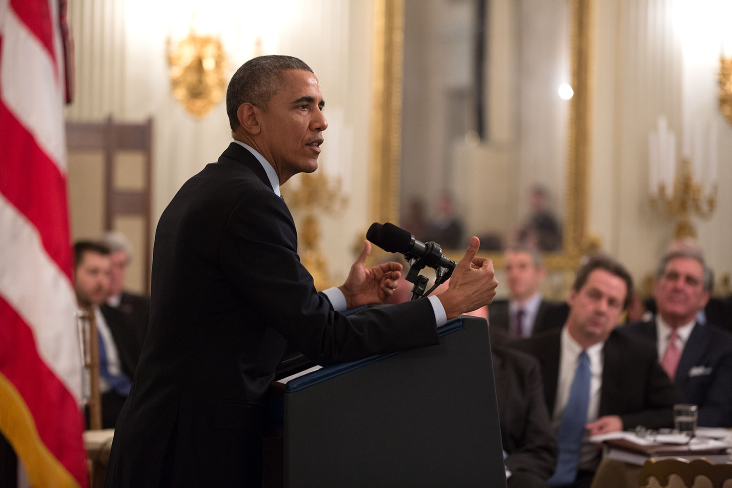 President Obama answers a question following his remarks to the National Governors Association