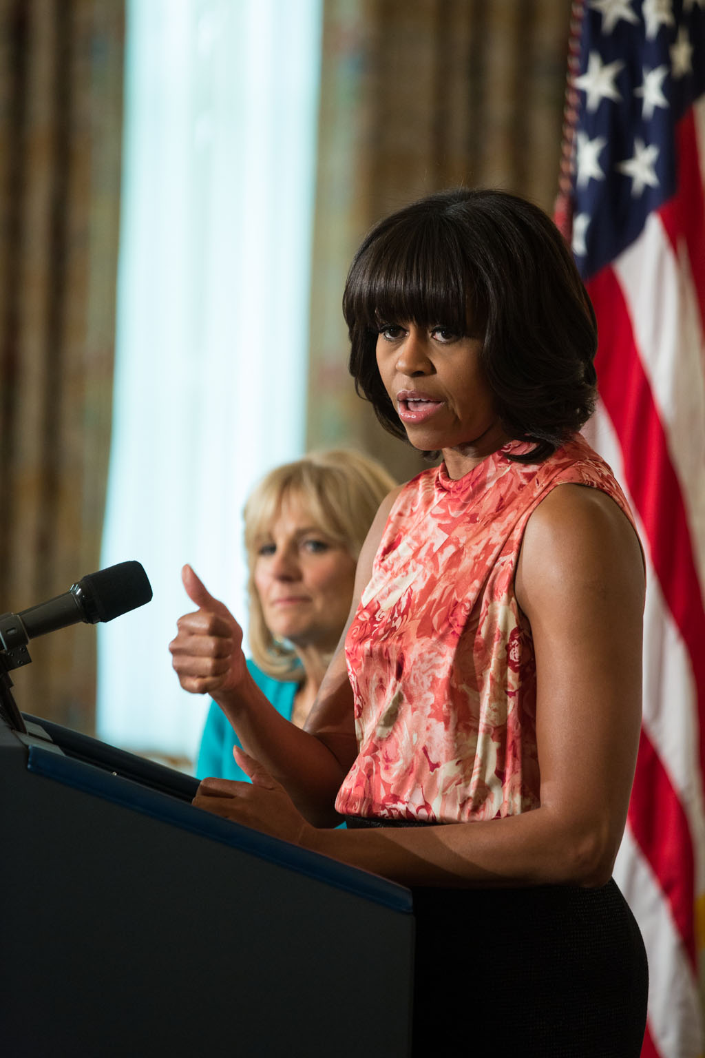 First Lady Michelle Obama and Dr. Jill Biden address the National Governors Association meeting, Feb. 25, 2013.