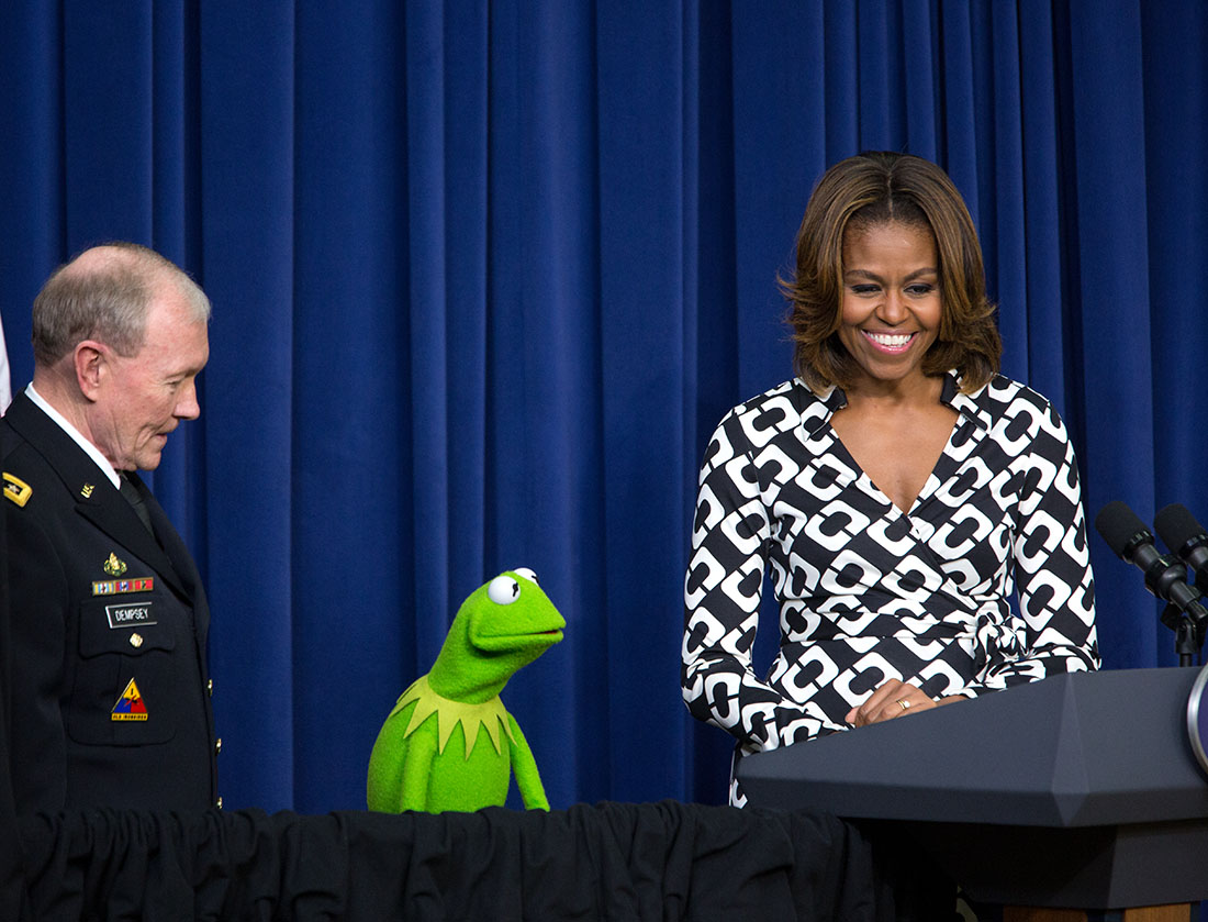 First Lady, General Dempsey, and Kermit the Frog