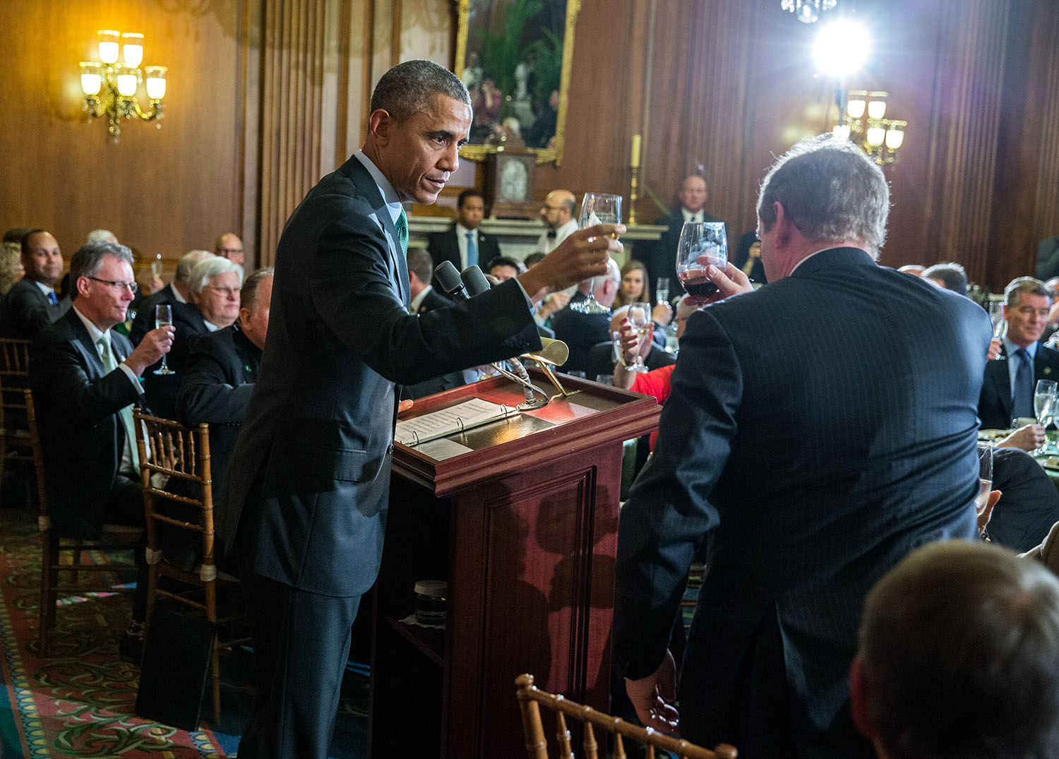 President Barack Obama offers a toast to Prime Minister Enda Kenny of Ireland during a St. Patrick's Day lunch
