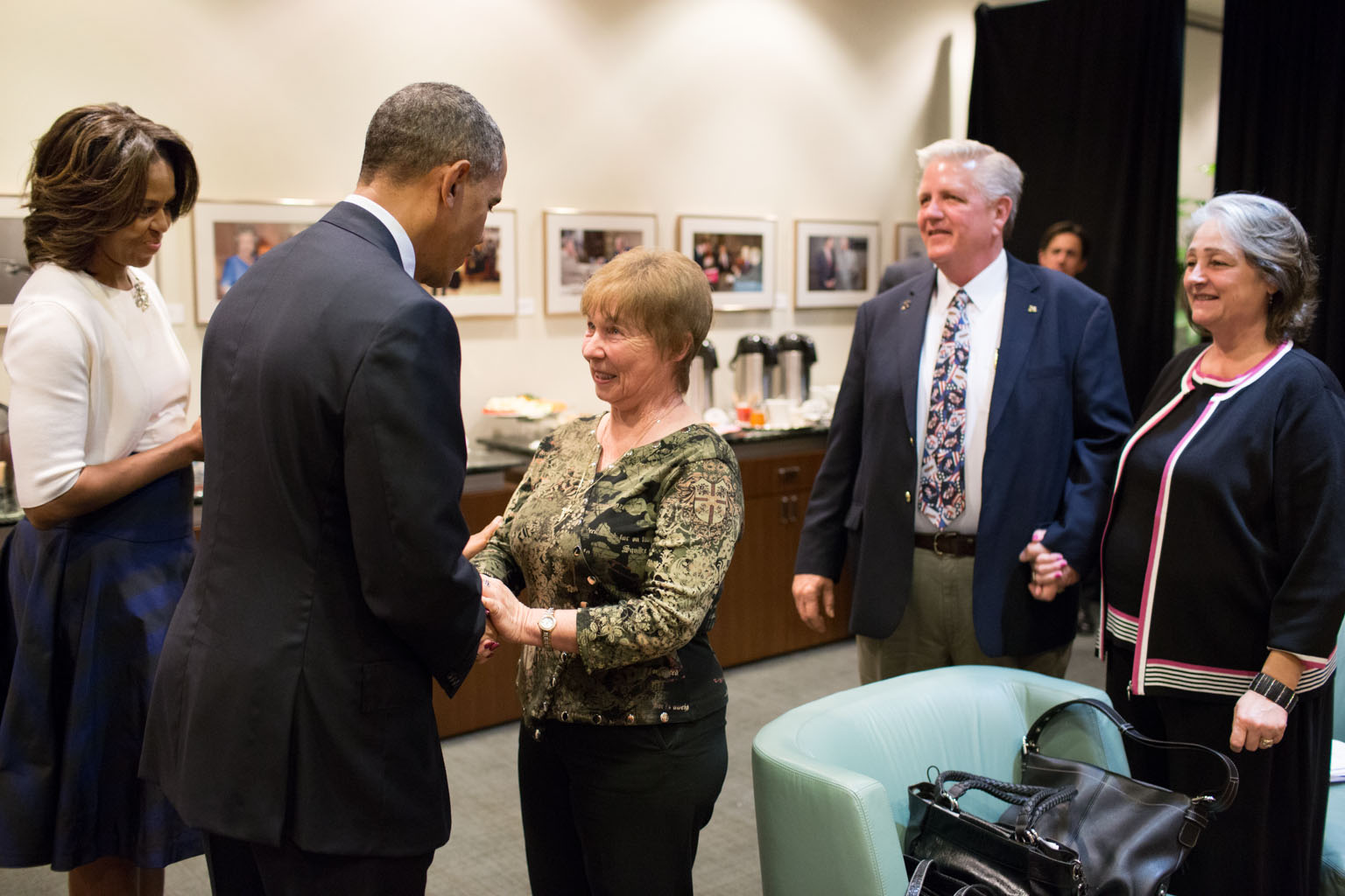 President Barack Obama and First Lady Michelle Obama meet with Texans who wrote letters to the President about the Affordable Care Act (ACA), at the Lyndon B. Johnson (LBJ) Presidential Library and Museum in Austin, Texas, April 10, 2014. Participants inc