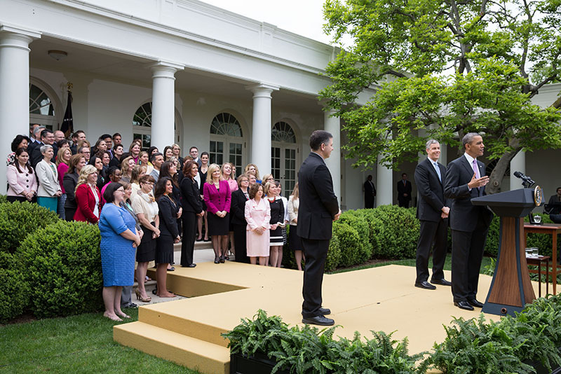 President Barack Obama, with Education Secretary Arne Duncan, honors 2013 National Teacher of the Year Jeff Charbonneau