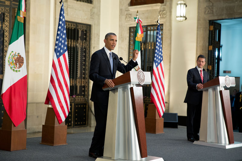 President Barack Obama participates in a press conference with President Enrique Peña Nieto of Mexico 