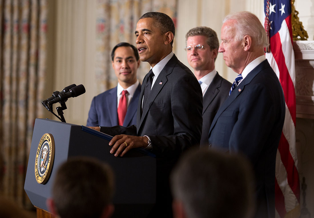President Obama, with Vice President Biden, delivers remarks announcing his intent to nominate HUD Secretary Shaun Donovan as OMB Director and San Antonio Mayor Julián Castro to replace him