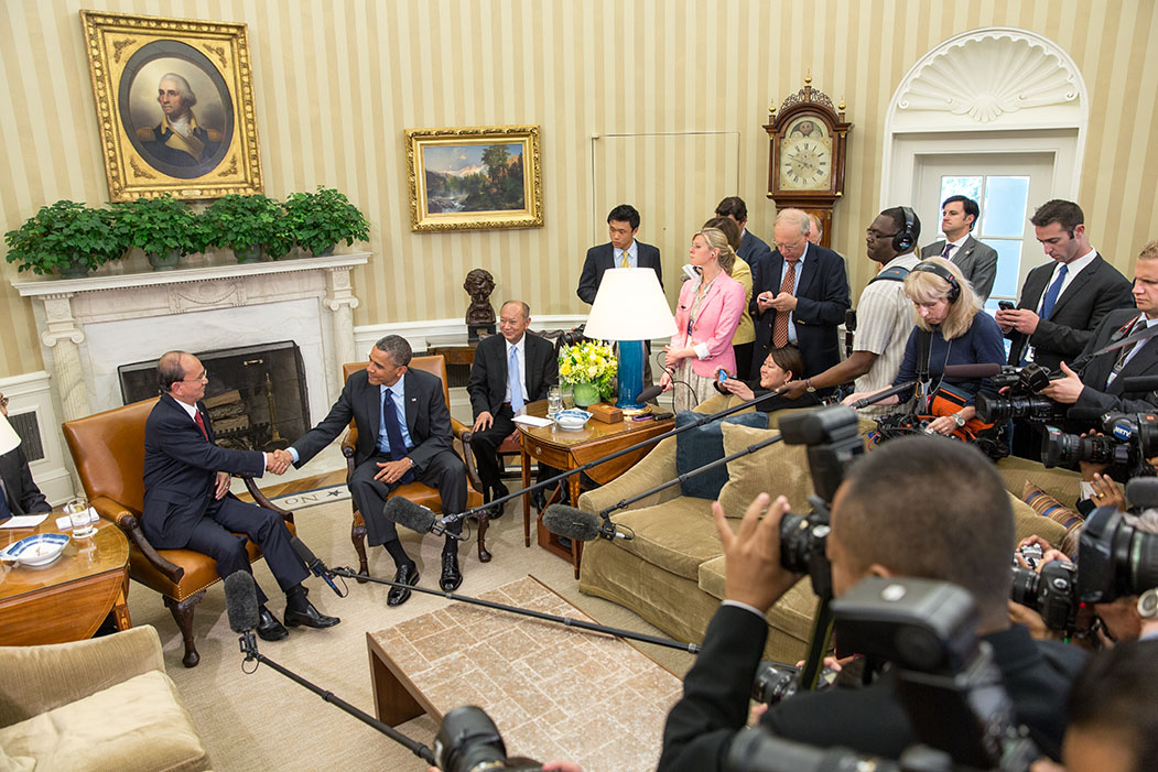 President Barack Obama holds a bilateral meeting with President Thein Sein of Myanmar in the Oval Office
