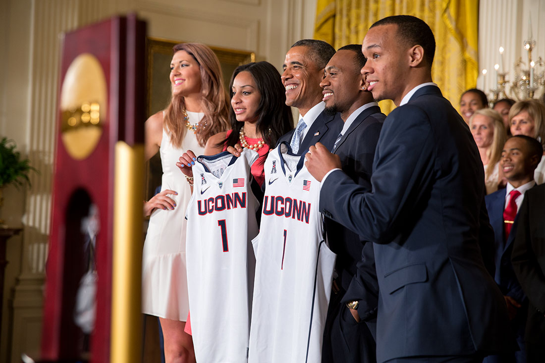 President Barack Obama welcomes the NCAA Champion University of Connecticut (UConn) Huskies men's and women's basketball teams