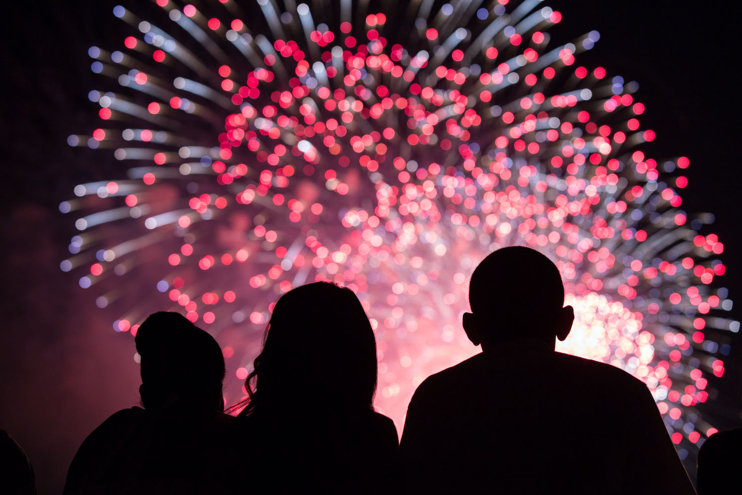 First Lady Michelle Obama, Malia Obama, and President Obama watch the Fourth of July fireworks