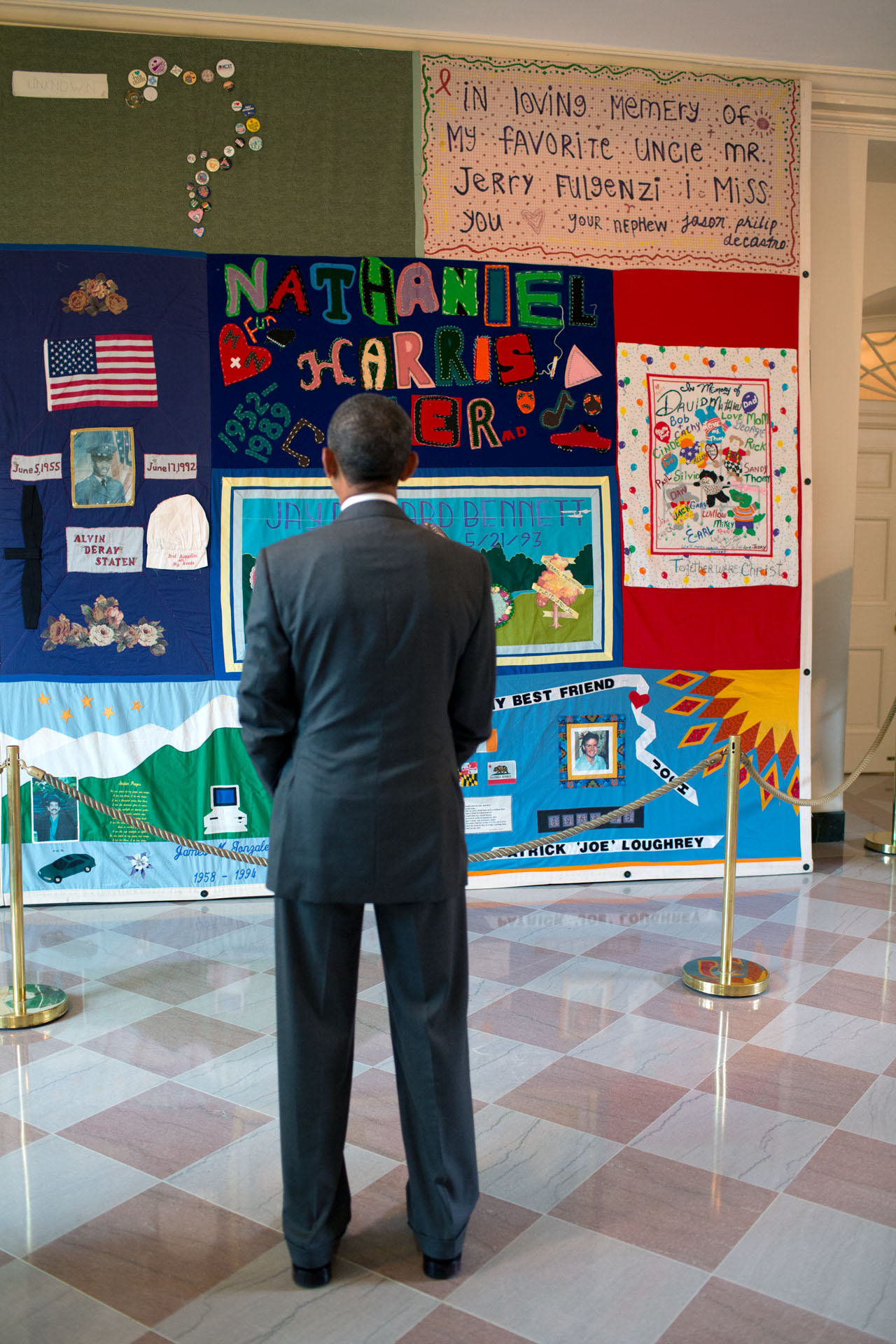 President Obama Views AIDS Quilt in East Wing of the White House July 18, 2012