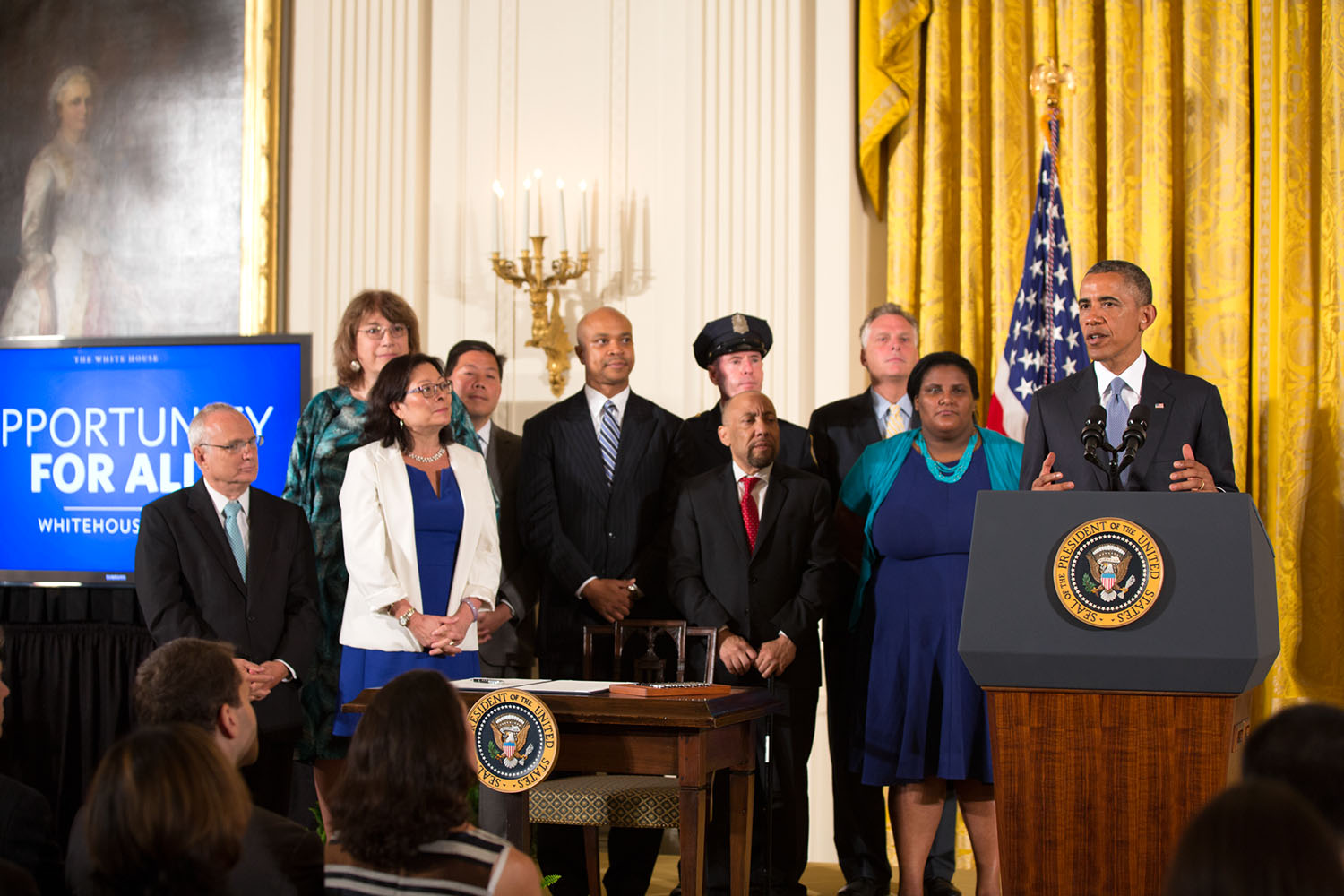 President Barack Obama delivers remarks before he signs an executive order regarding further amendments to EO 11478