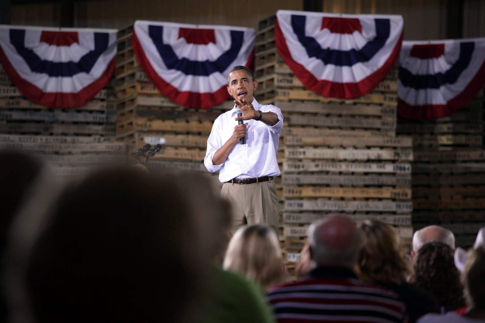 President Barack Obama holds a town hall meeting in Atkinson, Ill.