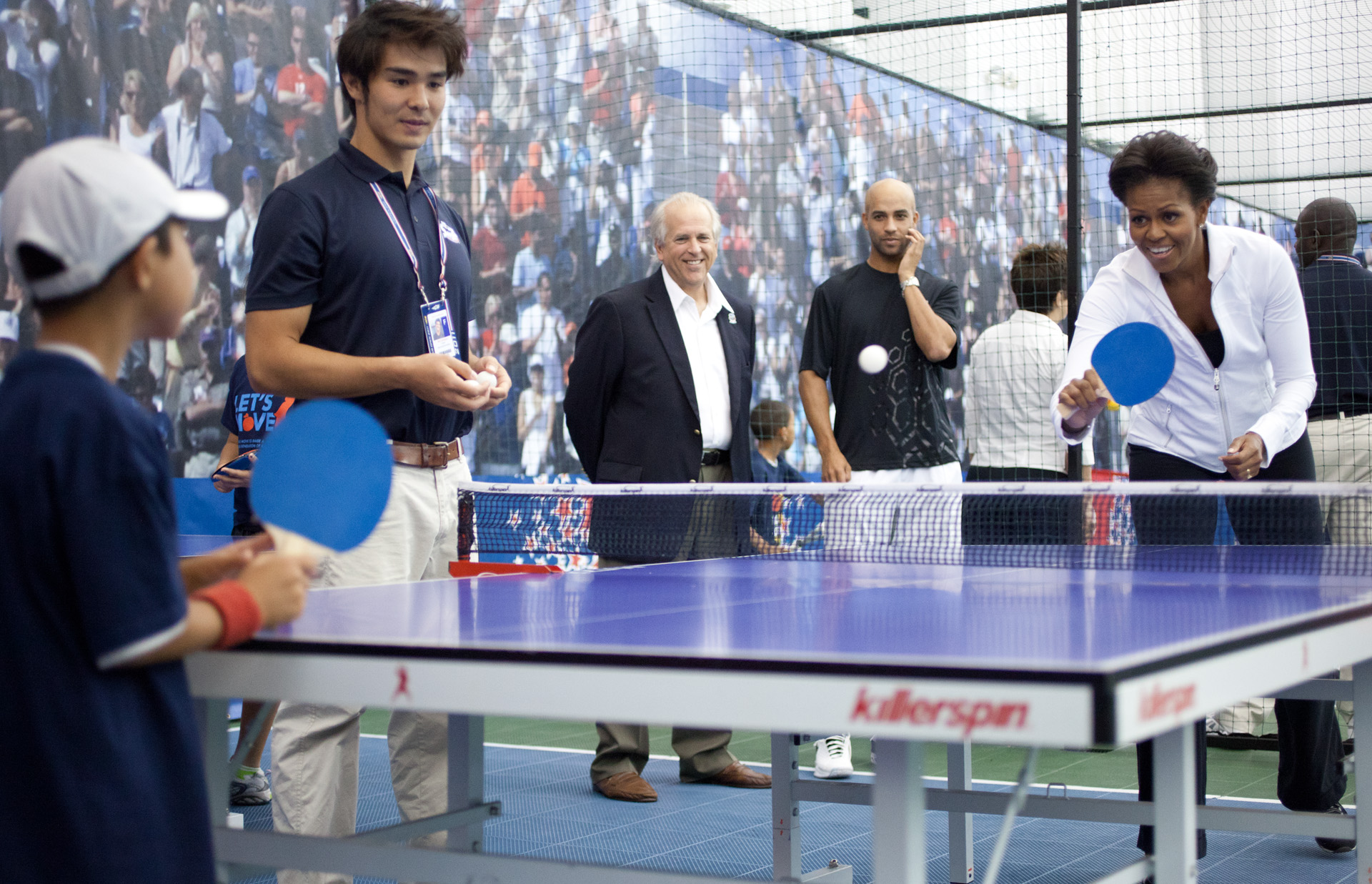 First Lady Michelle Obama plays Table Tennis