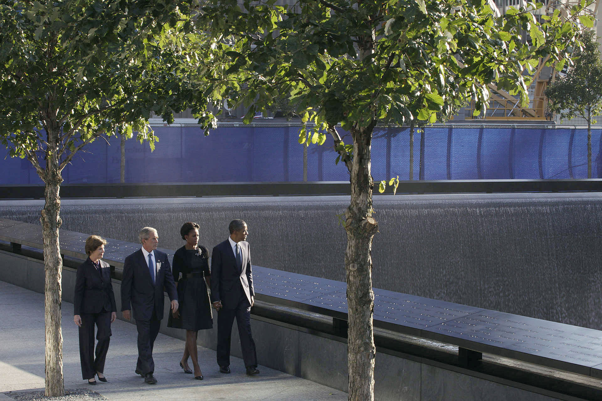 President Barack Obama and First Lady Michelle Obama, former President George W. Bush and former First Lady Laura Bush at the National September 11 Memorial 
