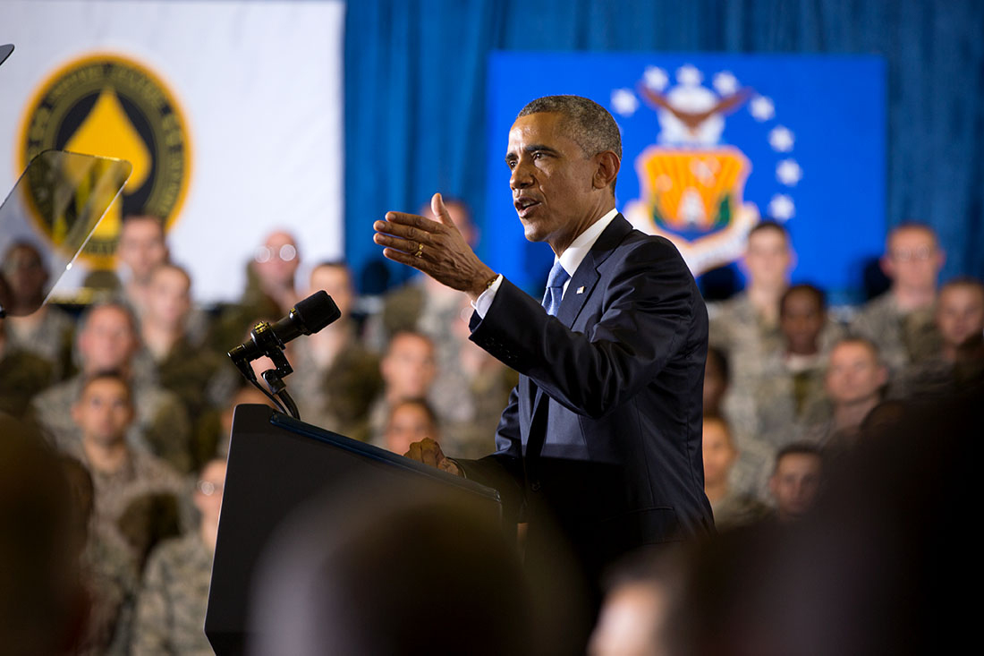 President Barack Obama delivers remarks at the Short Fitness Center, U.S. Central Command at MacDill Air Force Base