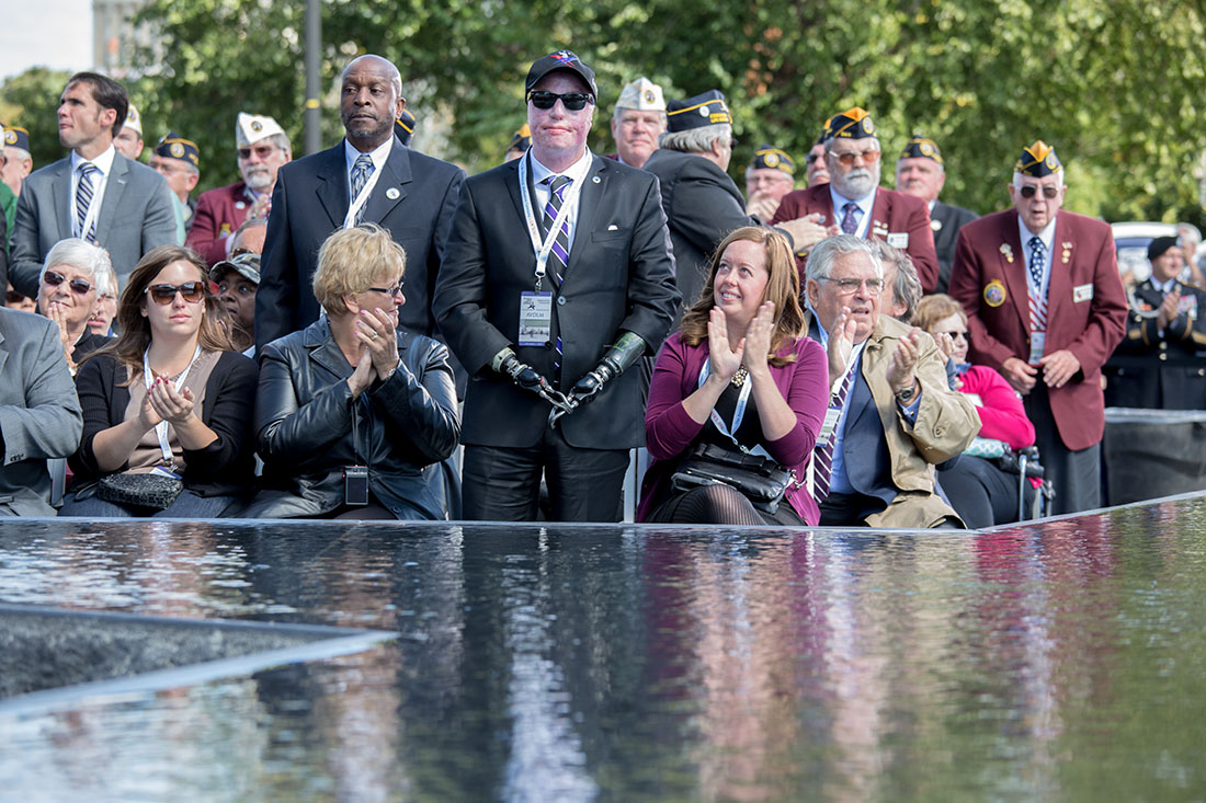 Wounded Warriors are recognized during President Barack Obama remarks at the dedication ceremony of the American Veterans Disabled for Life Memorial