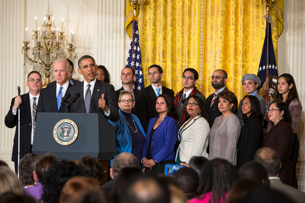 President Barack Obama, with Vice President Joe Biden, delivers remarks on immigration