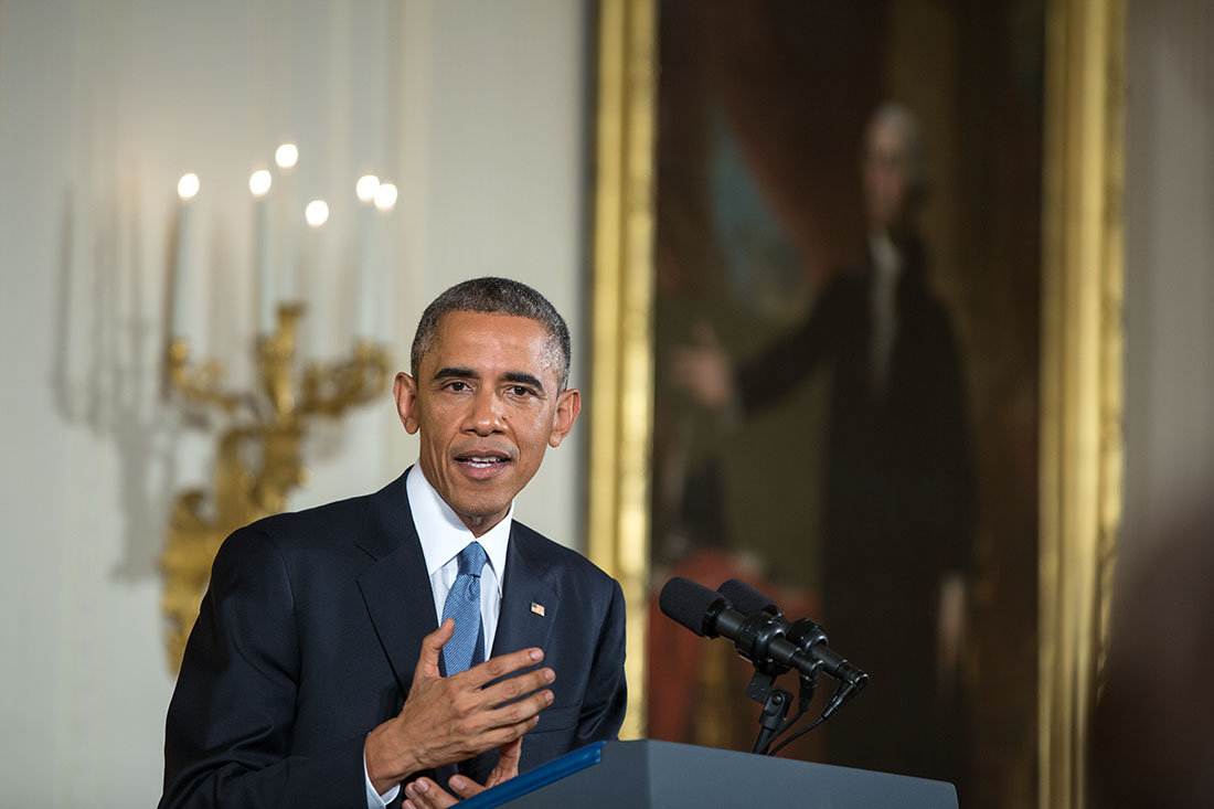 President Barack Obama responds to a question during a press conference in the East Room of the White House, Nov. 5, 2014