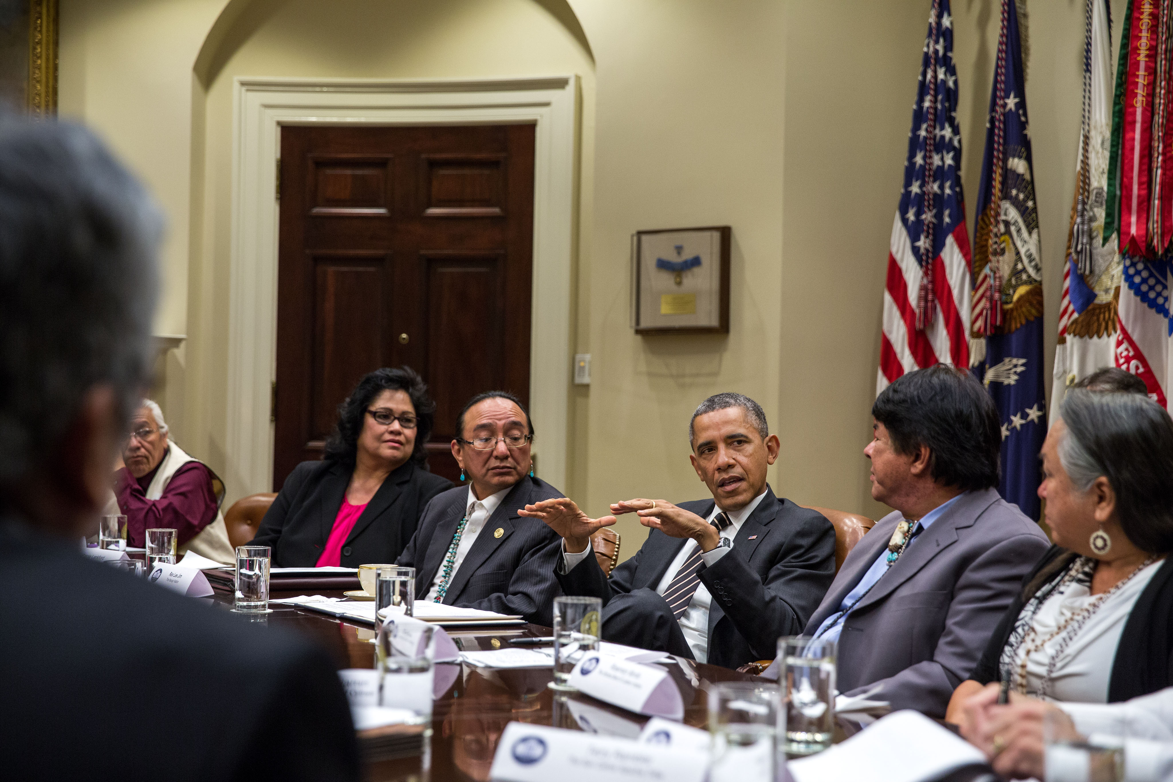 President Barack Obama meets with a group of tribal leaders in the Roosevelt Room of the White House, Nov. 12, 2013