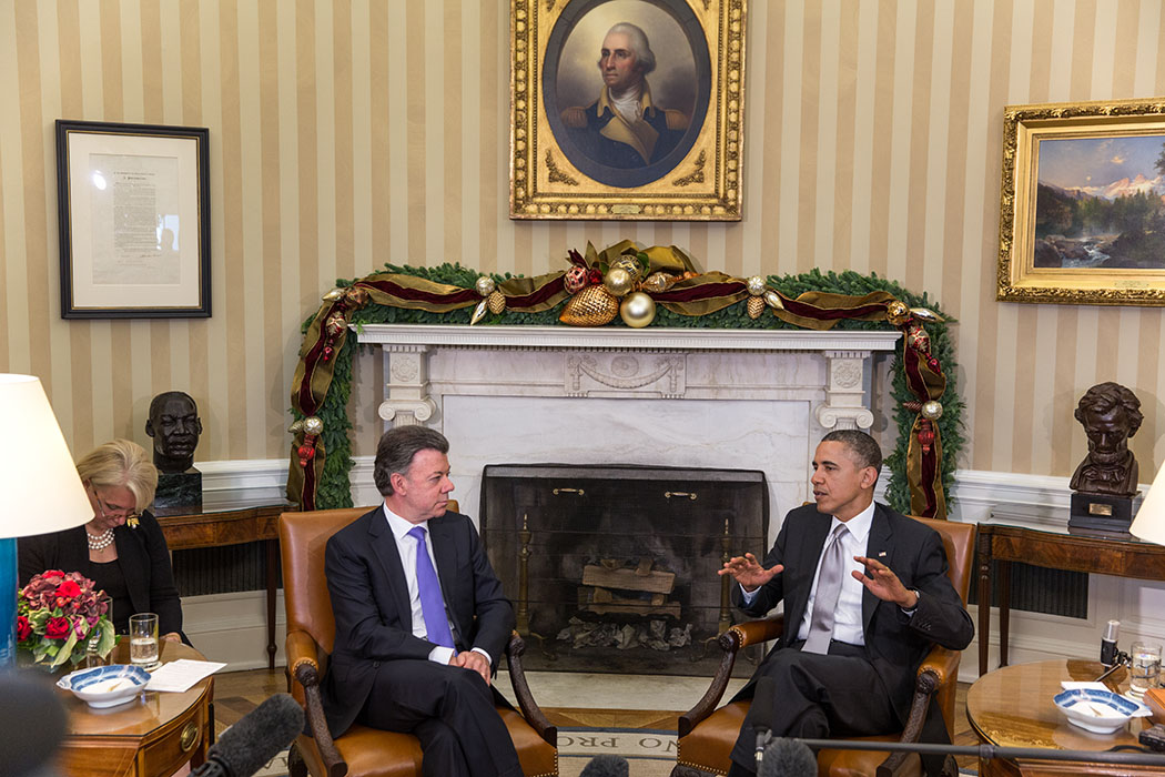 President Barack Obama holds a bilateral meeting with President Juan Manuel Santos of Colombia 