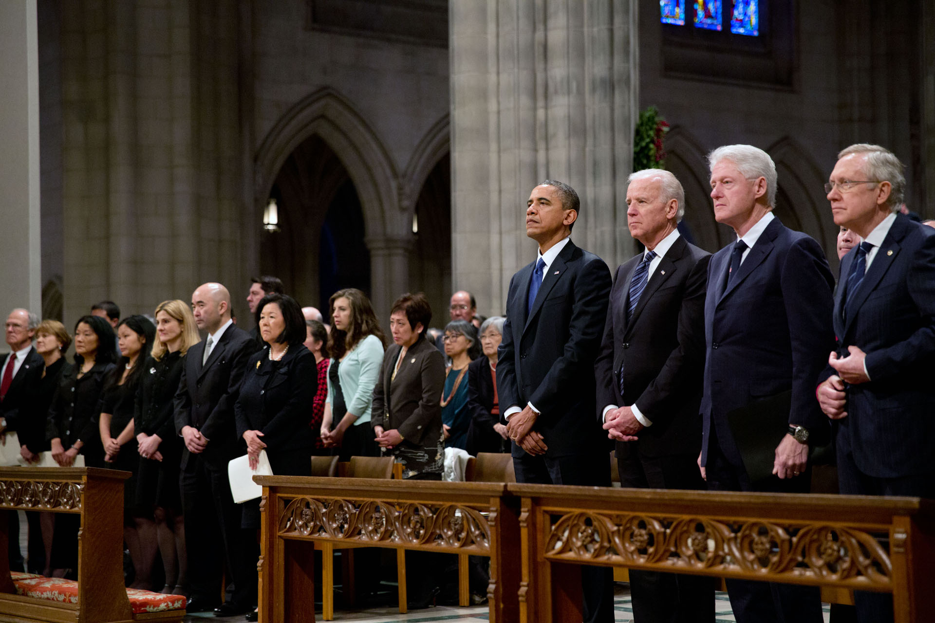 President Barack Obama, Vice President Joe Biden, former President Bill Clinton, and Senate Majority Leader Harry Reid, attend the funeral service for Hawaiian Senator Daniel Inouye