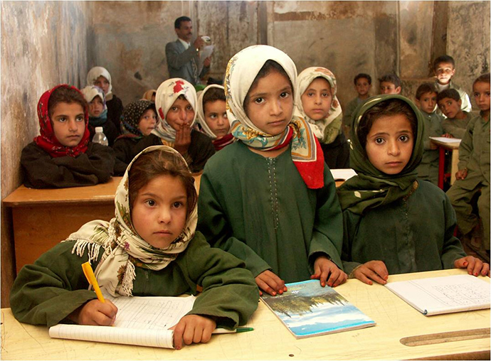 School girls in Sana’a gather for their lesson
