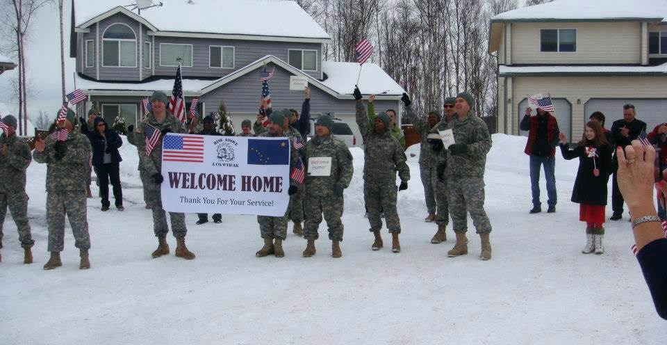Soldiers and Cadre members of the Warrior Transition Battalion-Alaska conduct a ‘Welcome Home’ Ceremony for Mr. Peter Krzanowski a Vietnam Veteran