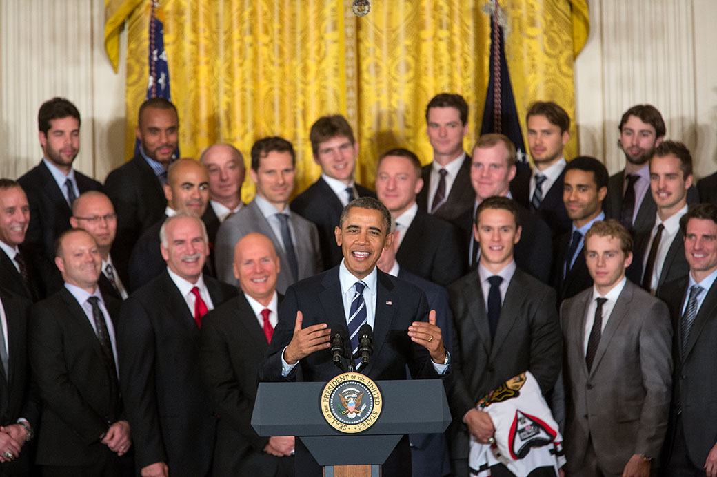 President Barack Obama welcomes the five-time Stanley Cup Champion Chicago Blackhawks