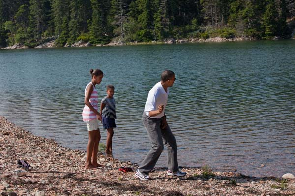 President Obama with his daughters at Acadia National Park