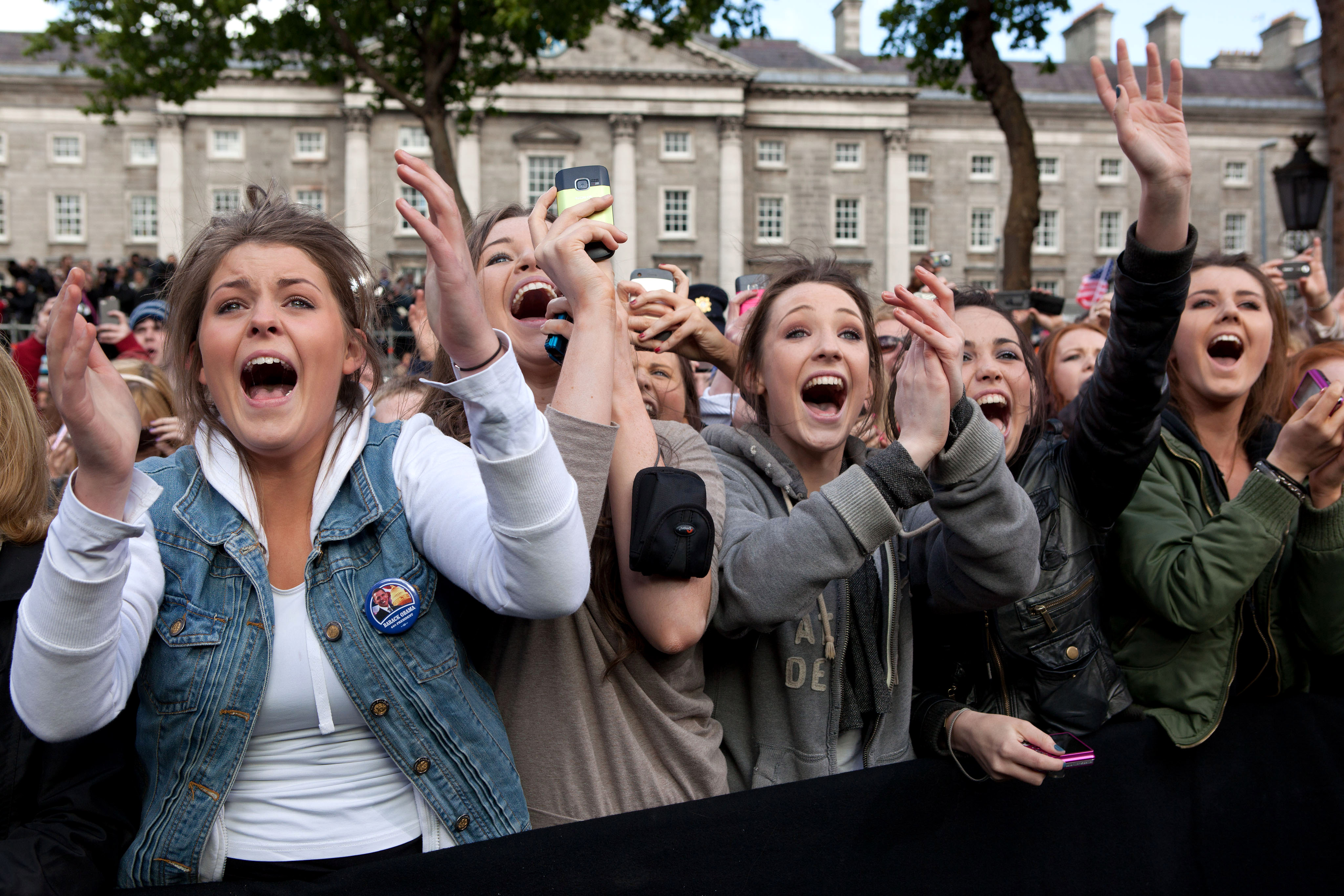 People Cheer at the Irish celebration at College Green in Dublin