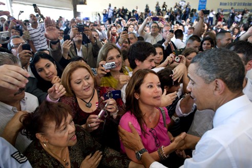 President Obama greets audience members