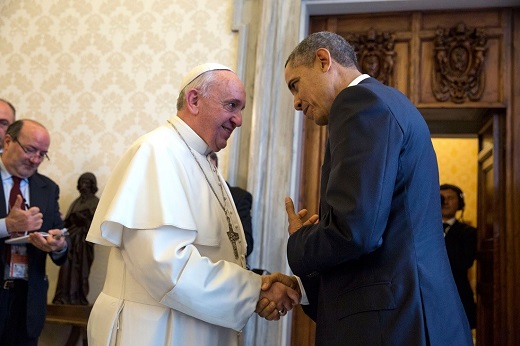 President Barack Obama bids farewell to Pope Francis following a private audience at the Vatican