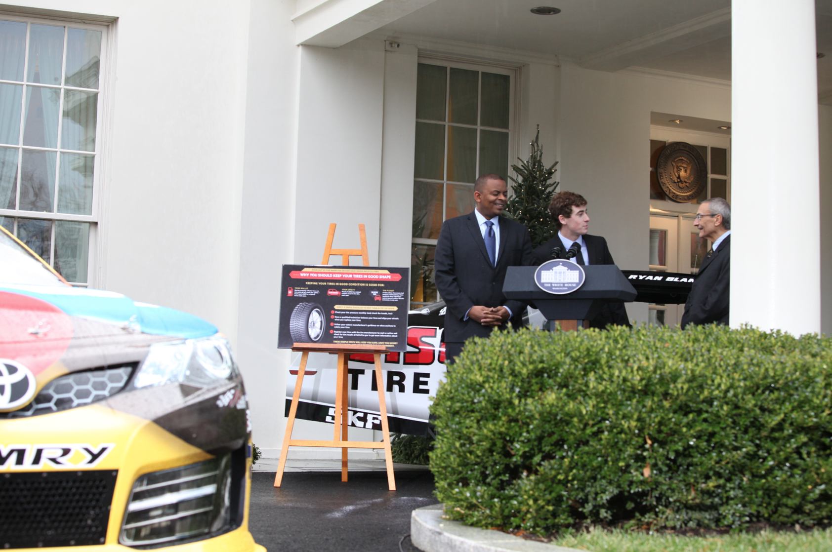 NASCAR driver Ryan Blaney joins Secretary Foxx and John Podesta