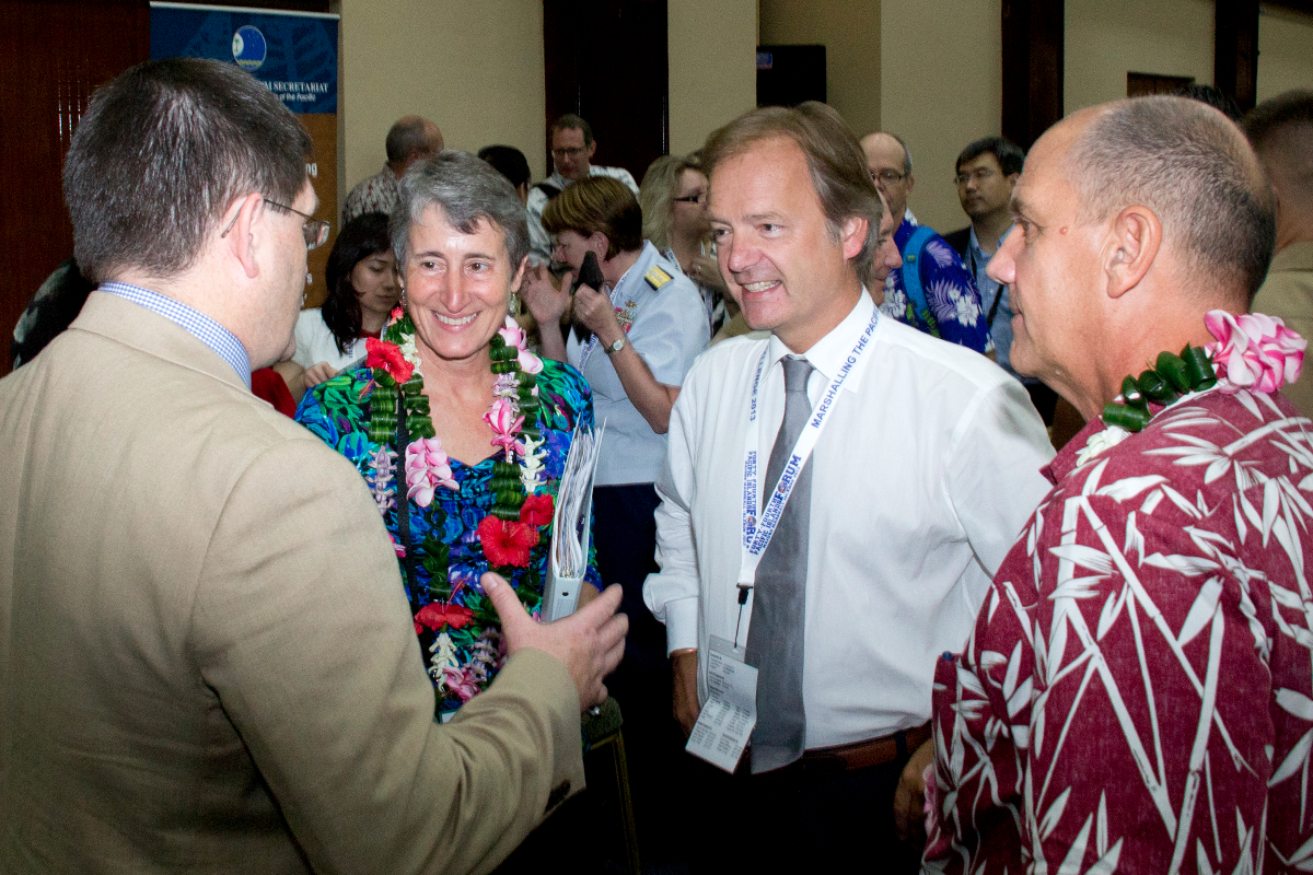 Secretary of the Interior Sally Jewell speaks with participants at an event in the Marshall Islands