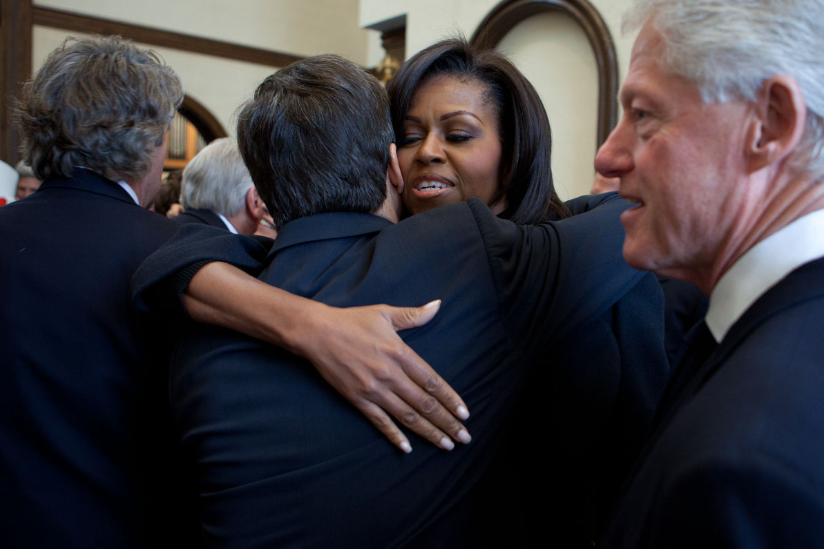 First Lady Michelle Obama & Vice President Biden Greet Family Members at the Funeral Mass for R. Sargent Shriver