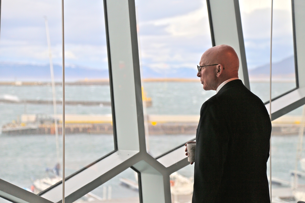 Adm. Robert Papp looks across the bay in Reykjavik, Iceland