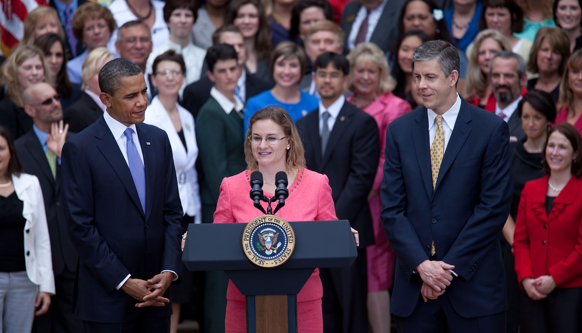 Teacher of the Year Recipient Michelle Shearer, with President Barack Obama and Education Secretary Arne Duncan